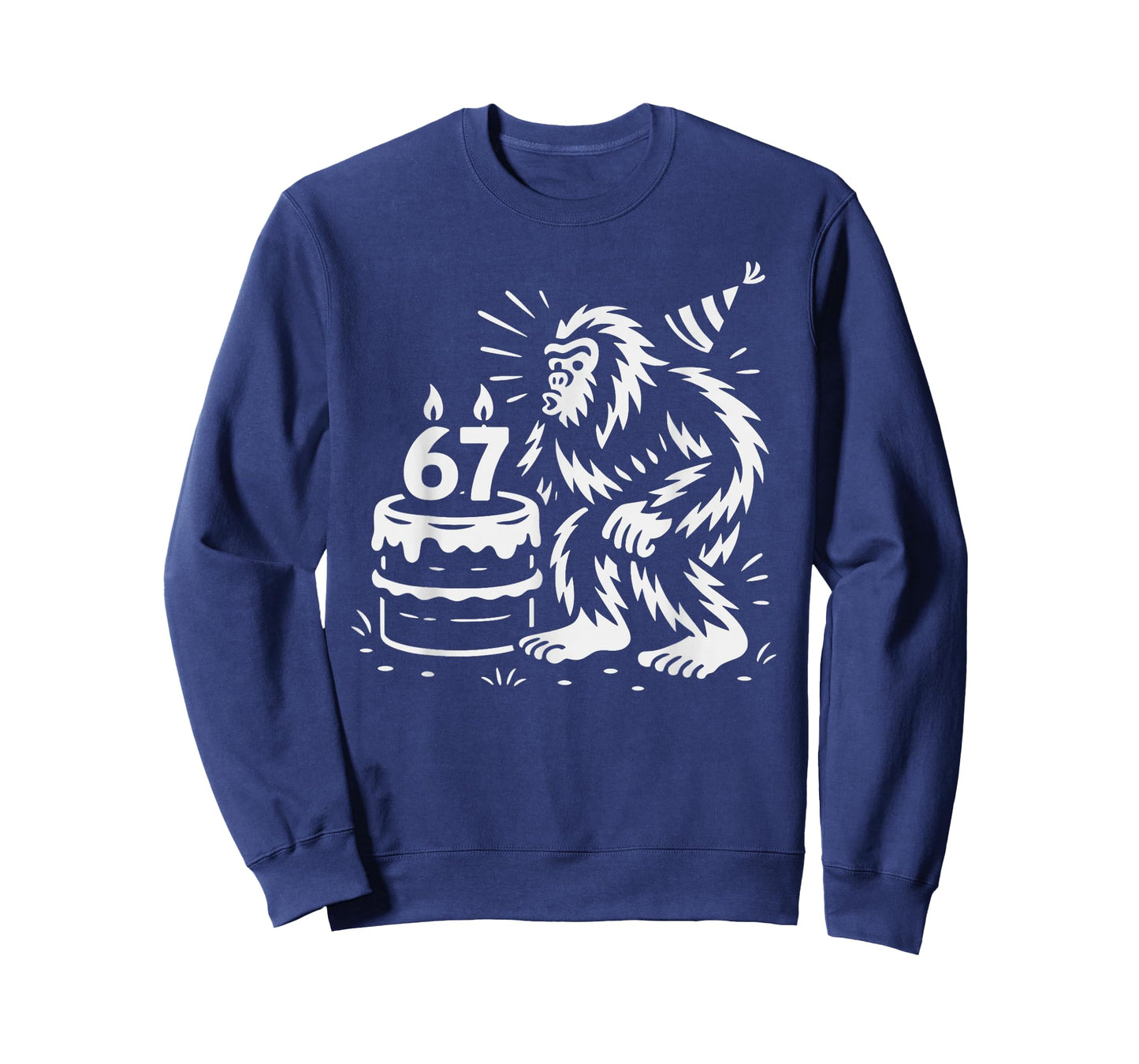 Bigfoot Celebrating 67th Birthday with Cake and Party Hat T-Shirt