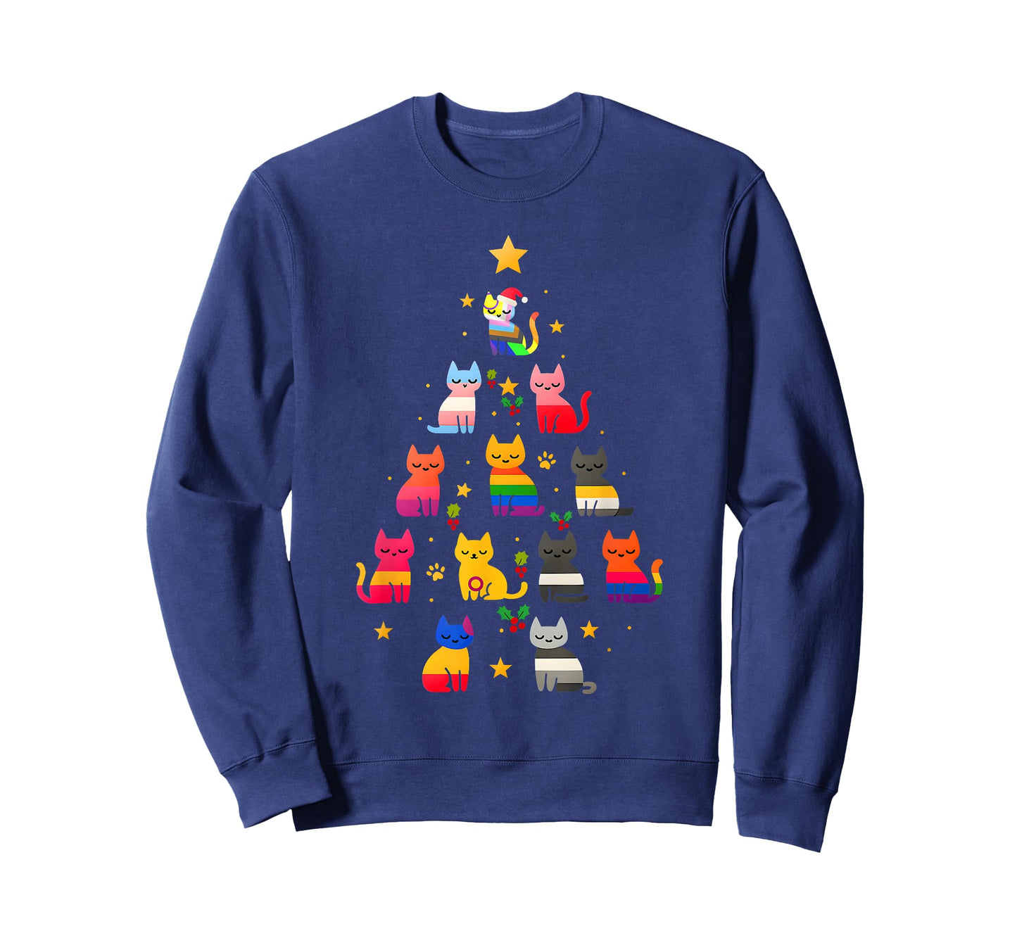 Pride Cat Christmas Tree LGBTQ Rainbow Cats Apparel T-Shirt