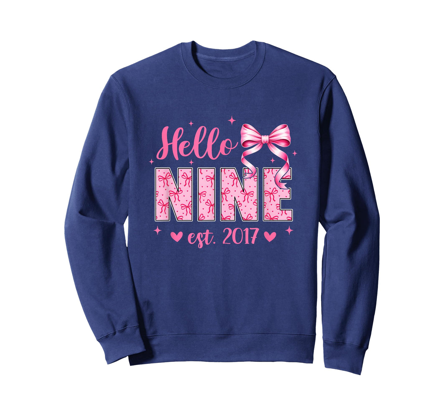 Hello Nine Est 2017 Coquette Bow 9Th Birthday Girl 9 Years T-Shirt