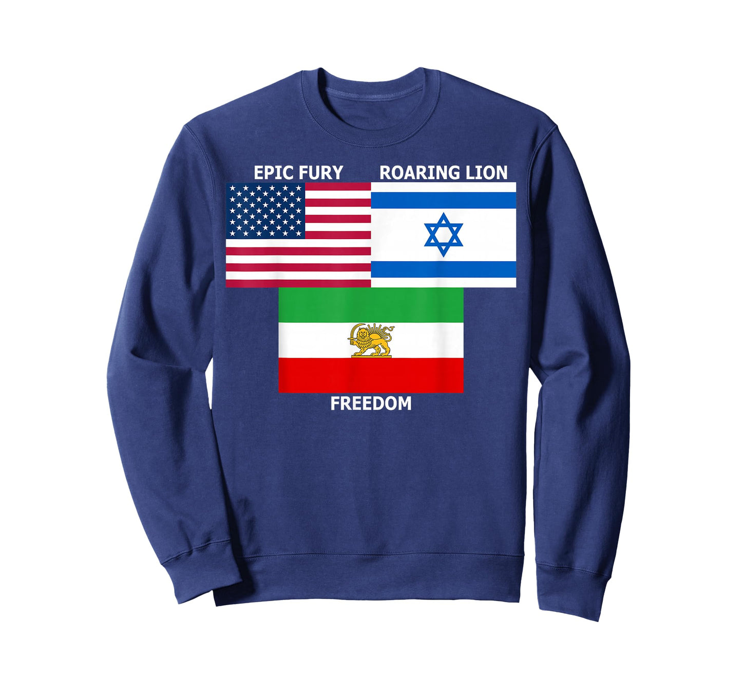 United States Israel Iran Lion and Sun Flags, Freedom Unity T-Shirt
