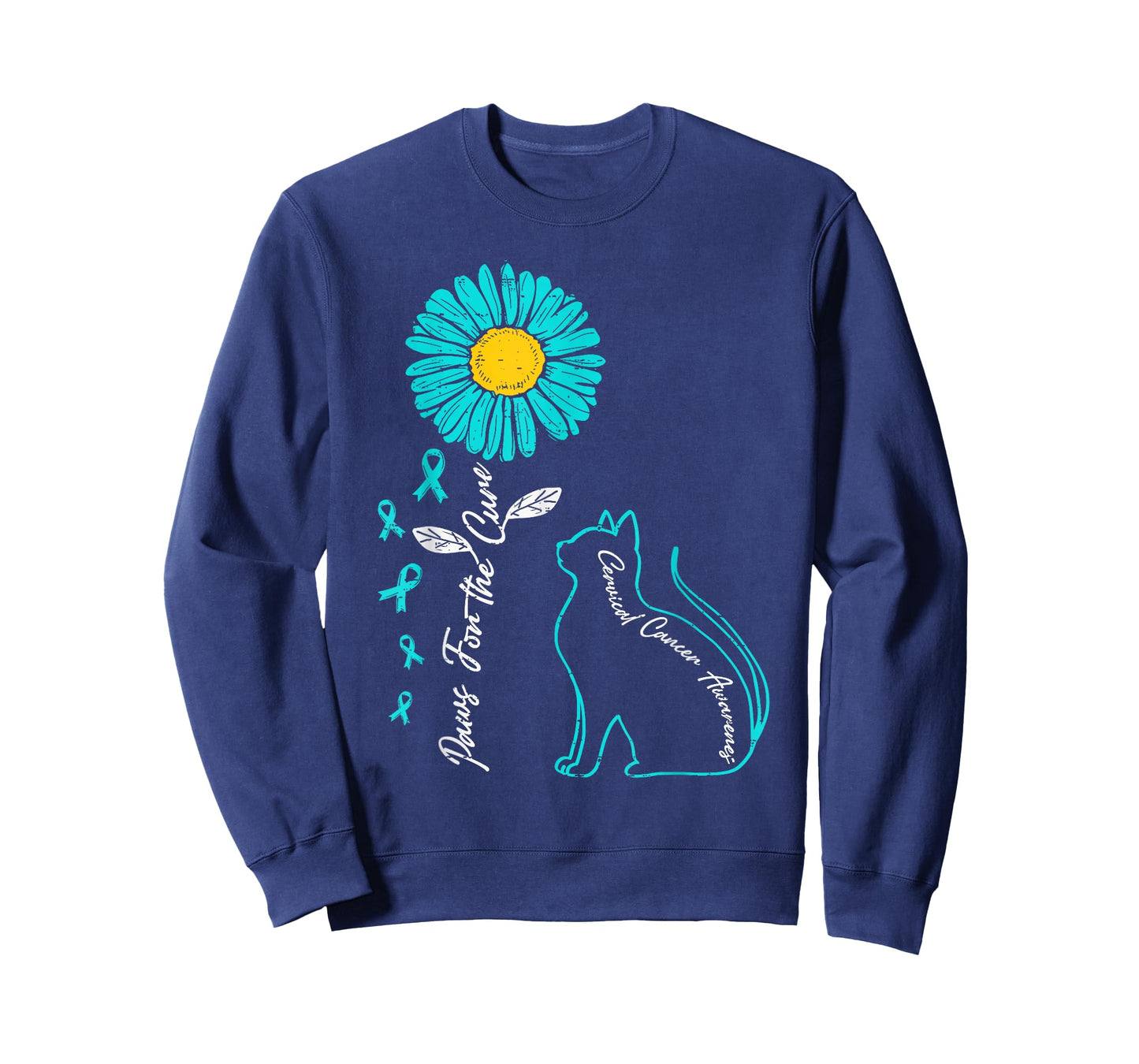 Cervical Cancer Awareness Cat Kitty Ribbon Teal Support T-Shirt