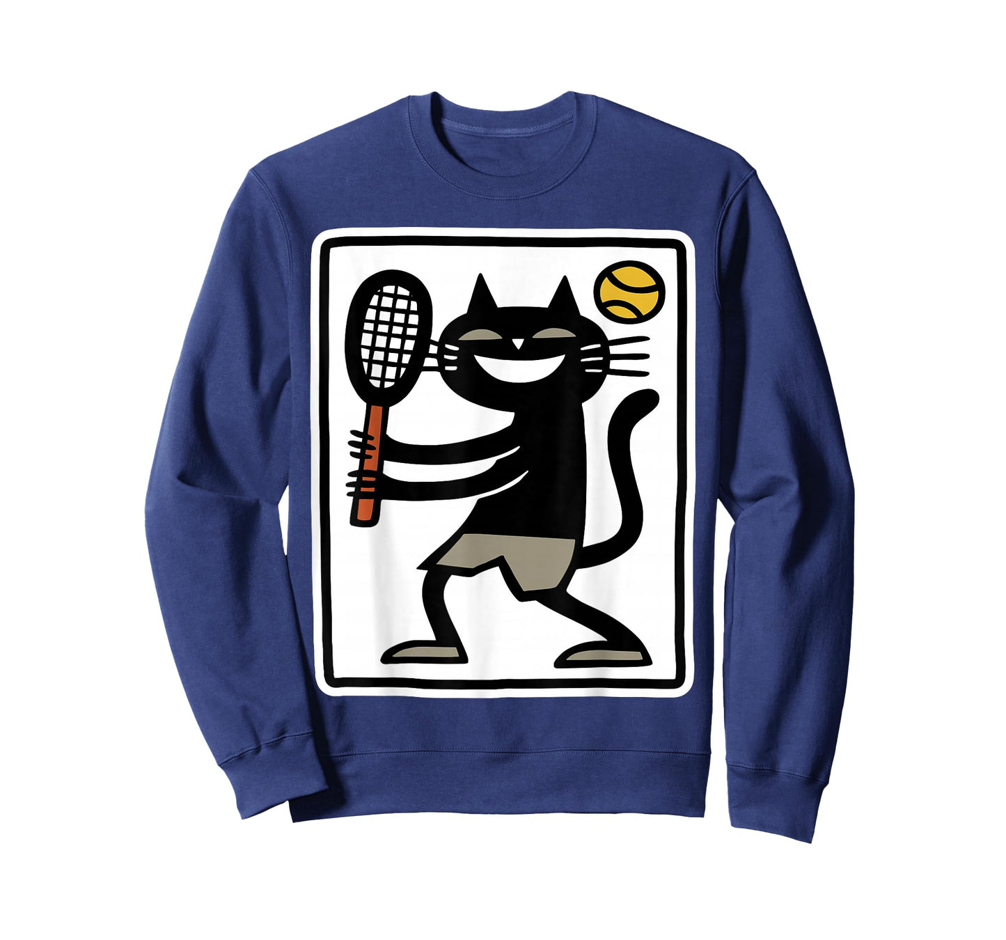 Black Cat Playing Tennis Funny Sports Retro Design T-Shirt