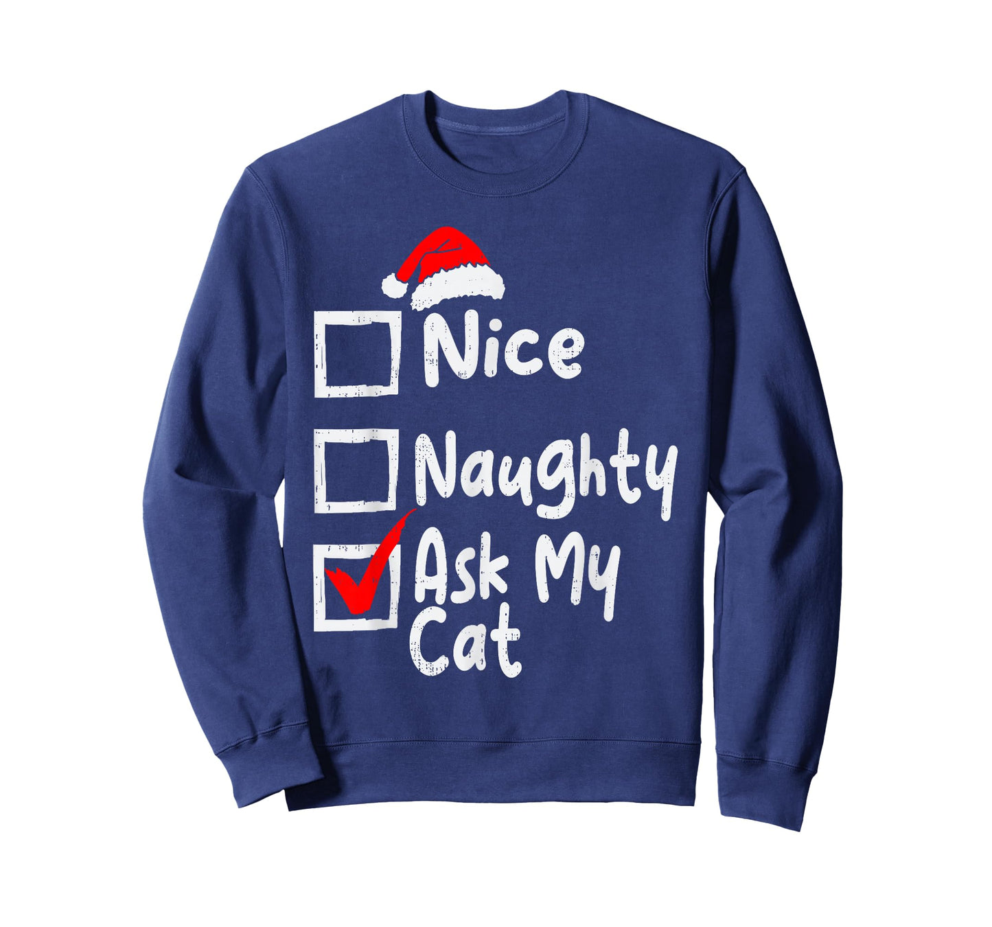 Nice Naughty Ask My Cat Funny Christmas List Family Matching T-Shirt