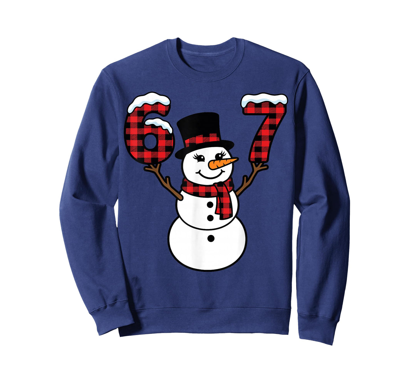 Snowman Buffalo Plaid 67 Cute Winter Number T-Shirt