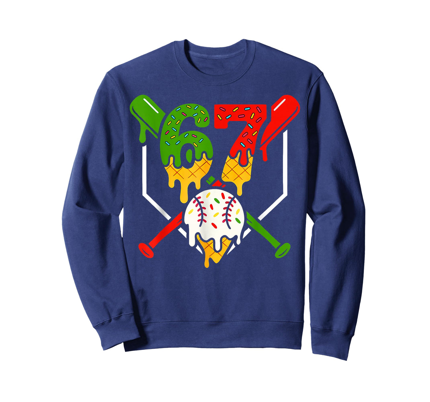 Six Seven 67 Baseball Ice Cream Drip Cool Gen Alpha Slang T-Shirt