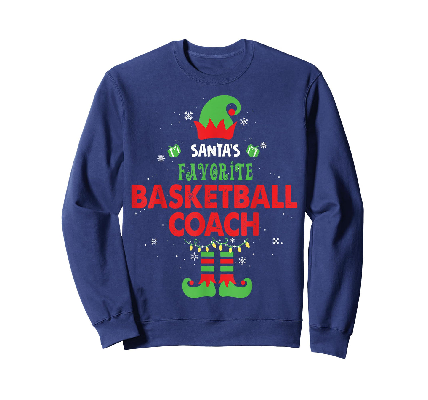 Santa's Favorite Basketball Coach Funny Elf Family Xmas T-Shirt