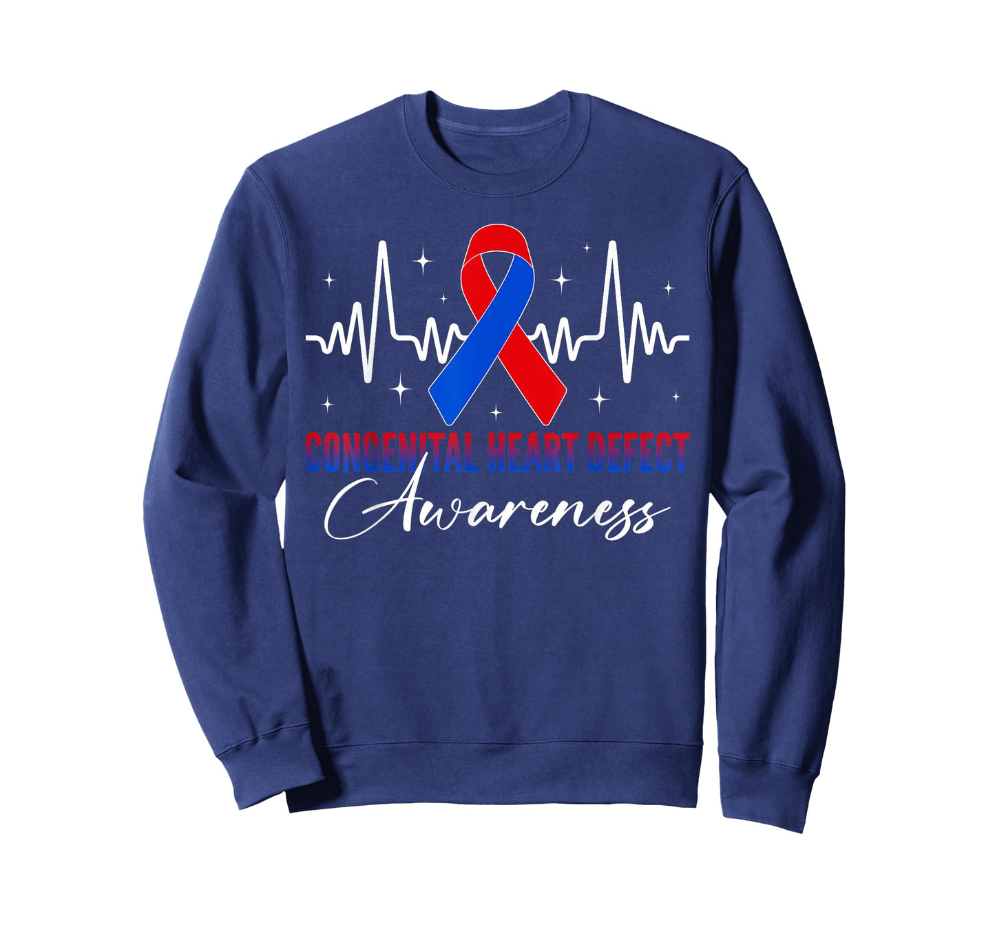Congenital Heart Defect Awareness Red Blue Ribbon Heartbeat T-Shirt