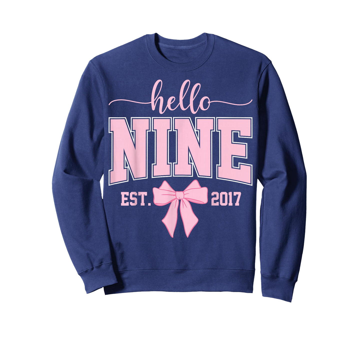 Hello Nine Est 2017 Coquette Bow 9th Birthday Girl T-Shirt