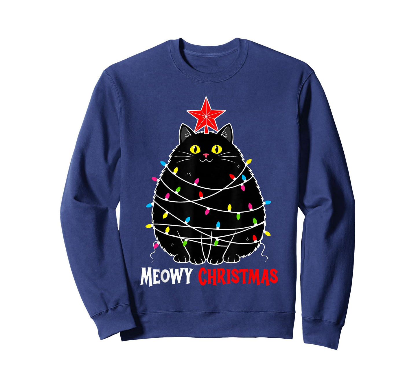 Funny Meowy Christmas Xmas Lights Black Cat Kitten Pet Lover T-Shirt