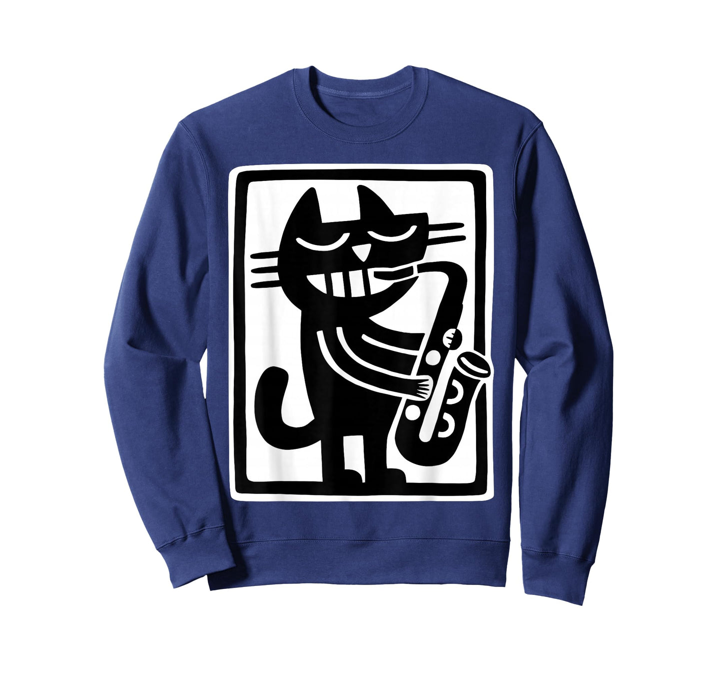 Black Cat Playing Saxophone Jazz Music Retro Art T-Shirt