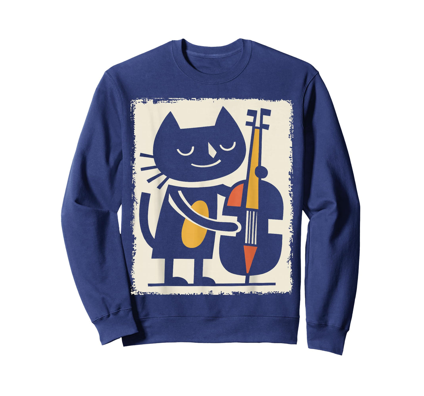 Retro Cat Upright Bass Illustration Jazz Cartoon Art T-Shirt