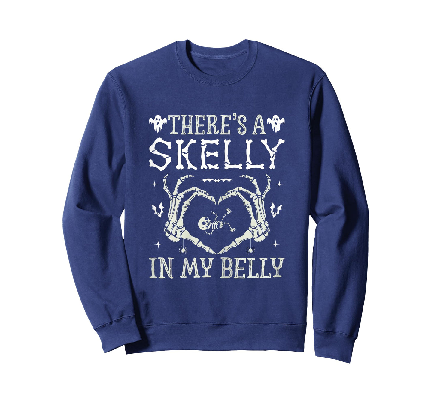 Funny Skeleton There's Skelly in My Belly Pregnant Halloween T-Shirt