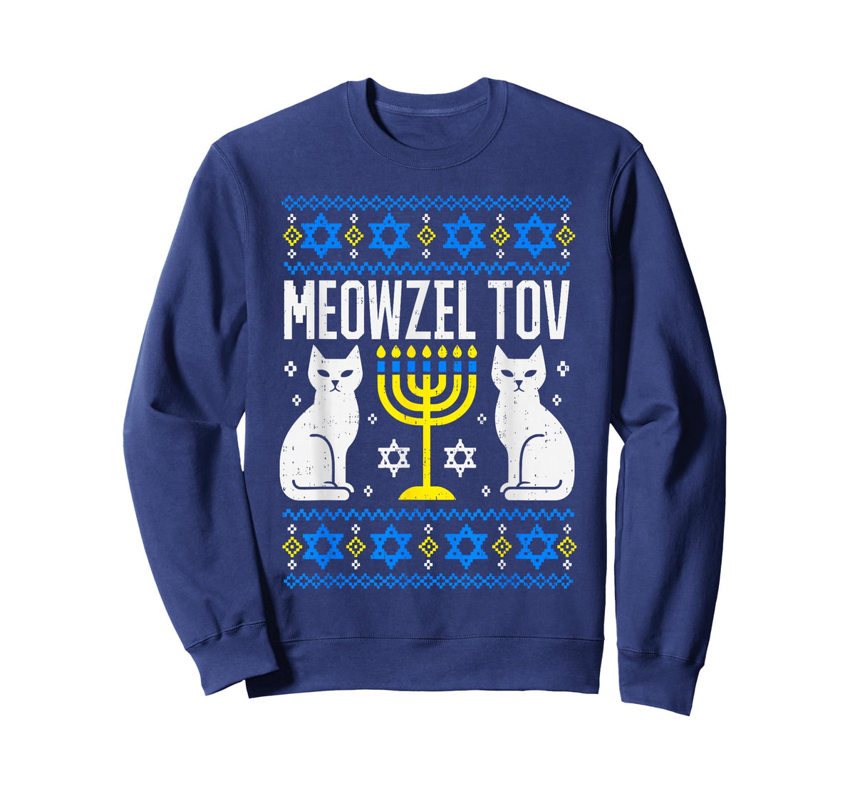 Meowzel Tov Hanukkah Ugly Cat Meow Jewish Menorah Chanukah T-Shirt