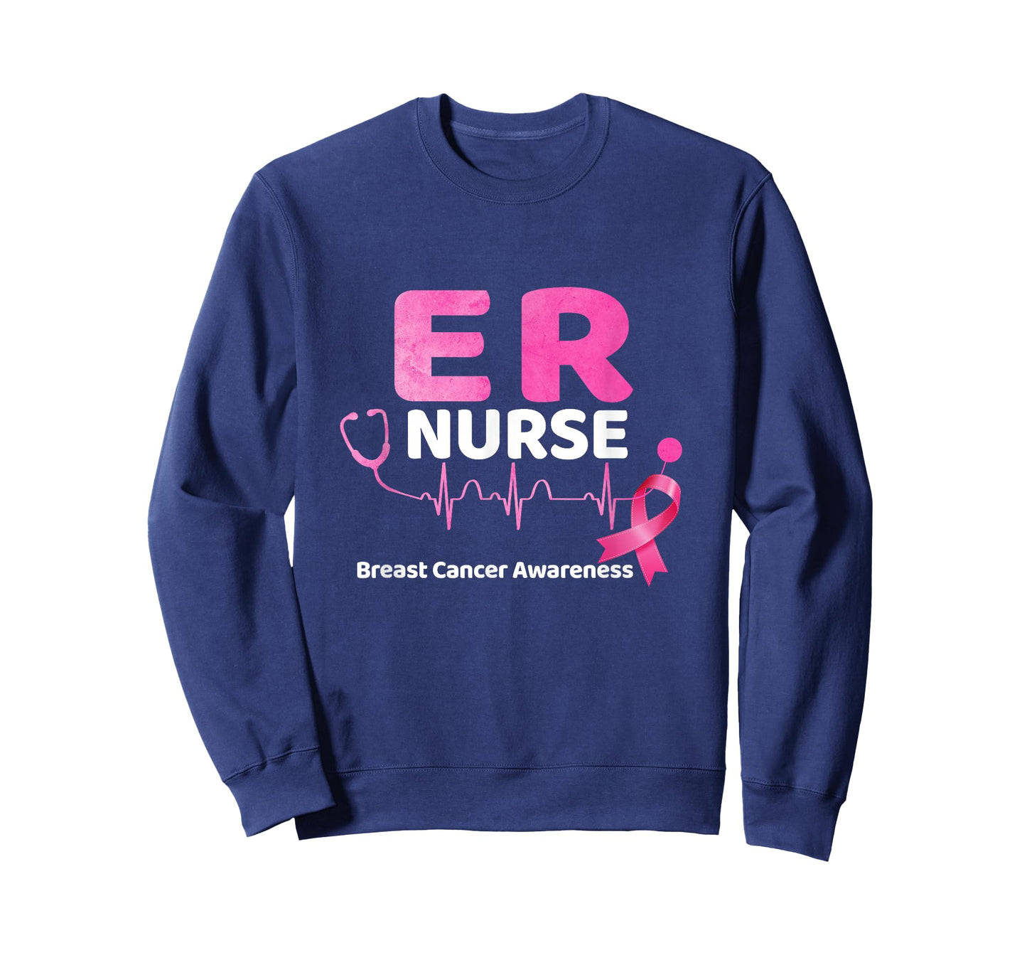 ER Nurse Breast Cancer Awareness Heartbeat Pink Ribbon T-Shirt