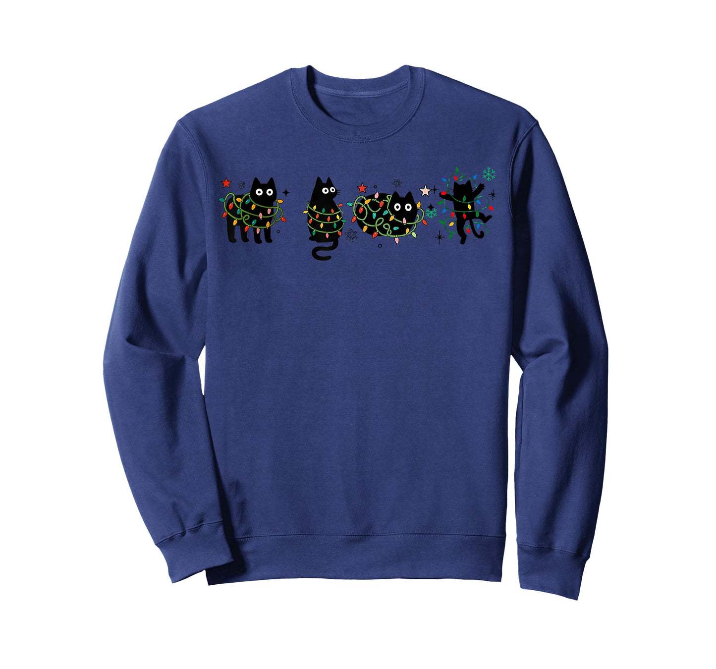 Meowy Christmas Xmas Lights Black Cat Pajamas Family Funny T-Shirt