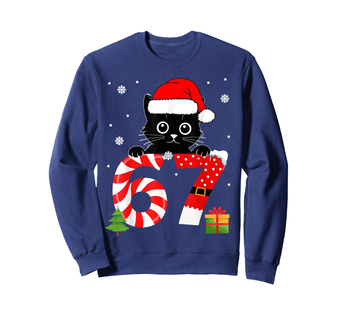 Christmas Family Black cat 67 Six Seven Santa Men Boys Girls T-Shirt