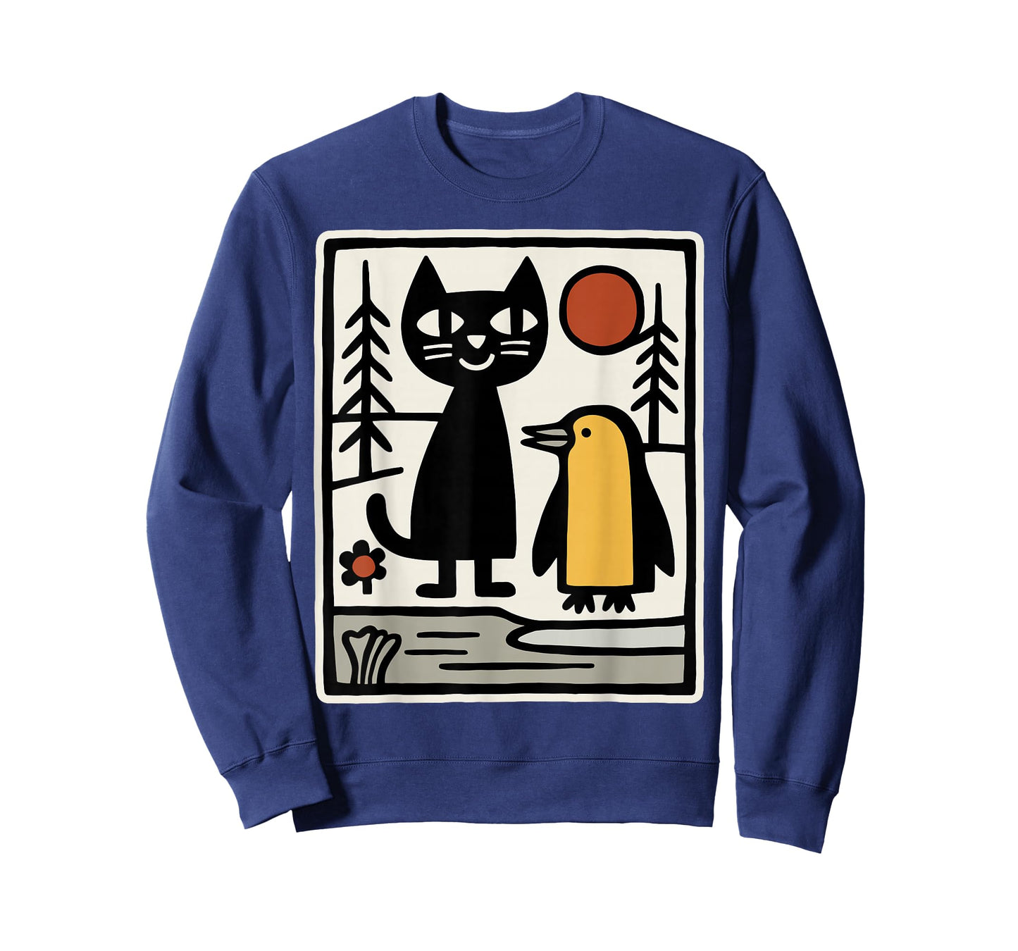 Black Cat and Penguin Winter Animals Cute Snow Scene T-Shirt