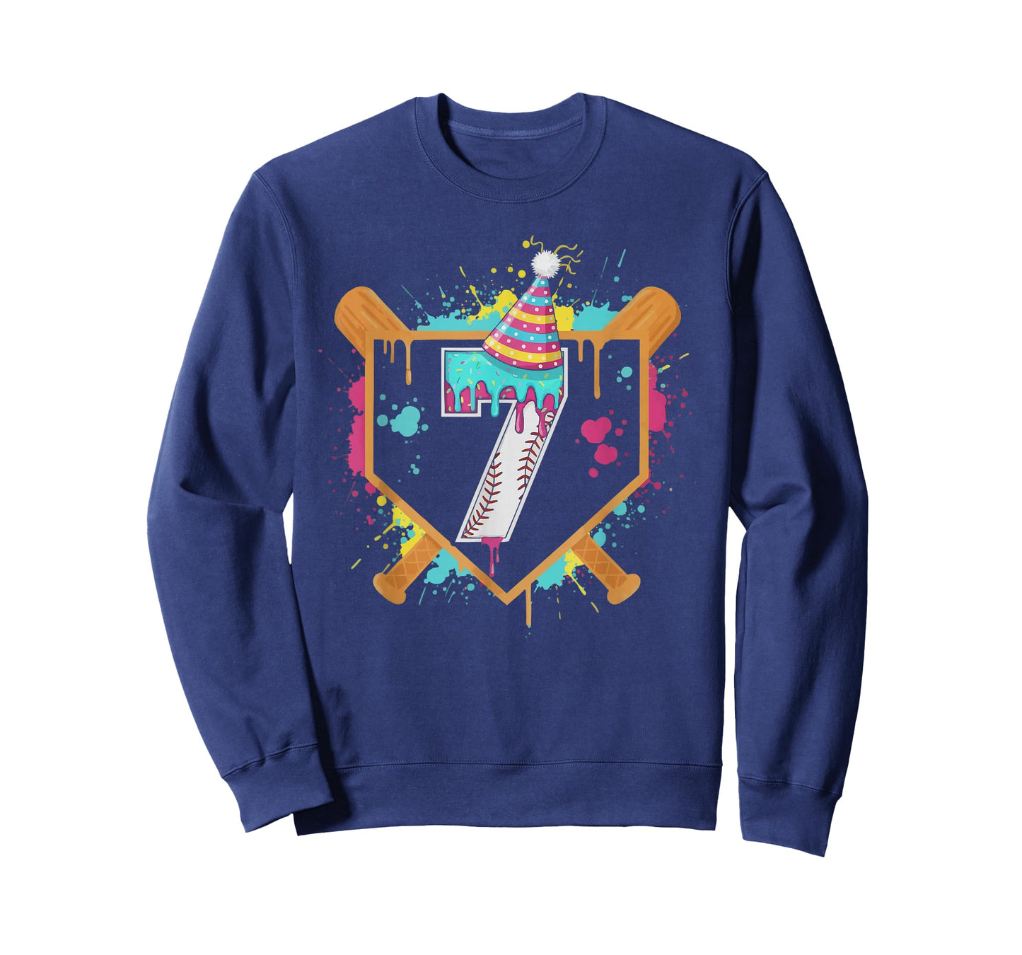 7th Birthday Baseball Ice Cream Drip 7 Year Old Birthday Boy T-Shirt