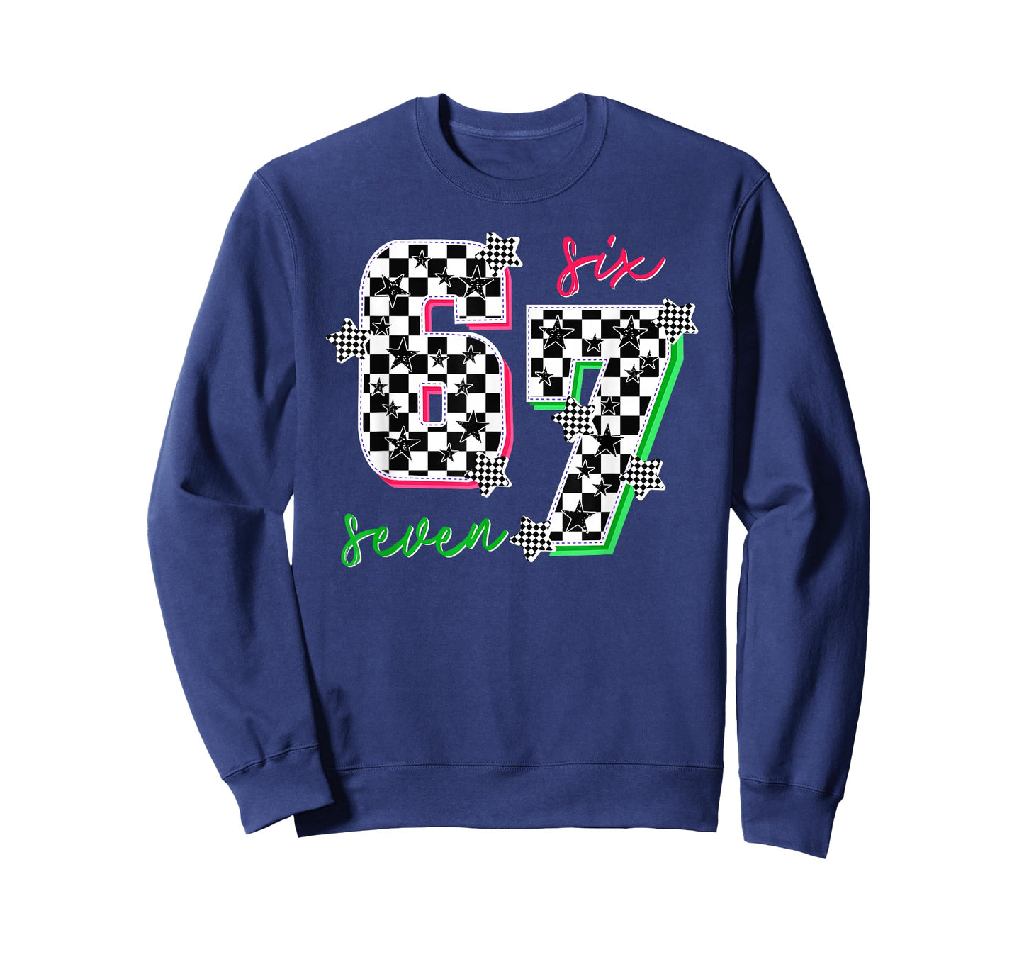Pink and Green 67 Six Seven Meme Checkered 6 7 Girls Women T-Shirt