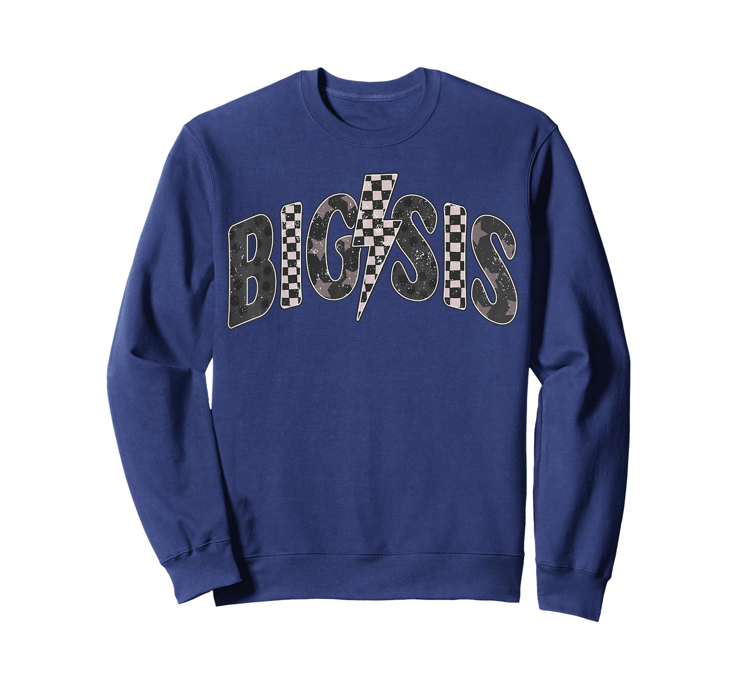 Checkered Big Sis New Sister Announcement Lightning Bolt T-Shirt