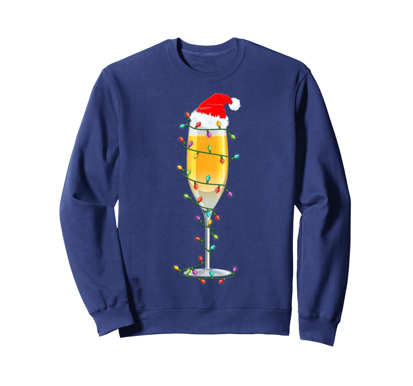 Glass of Champagne Santa Hat Xmas Lights Merry Christmas PJS T-Shirt