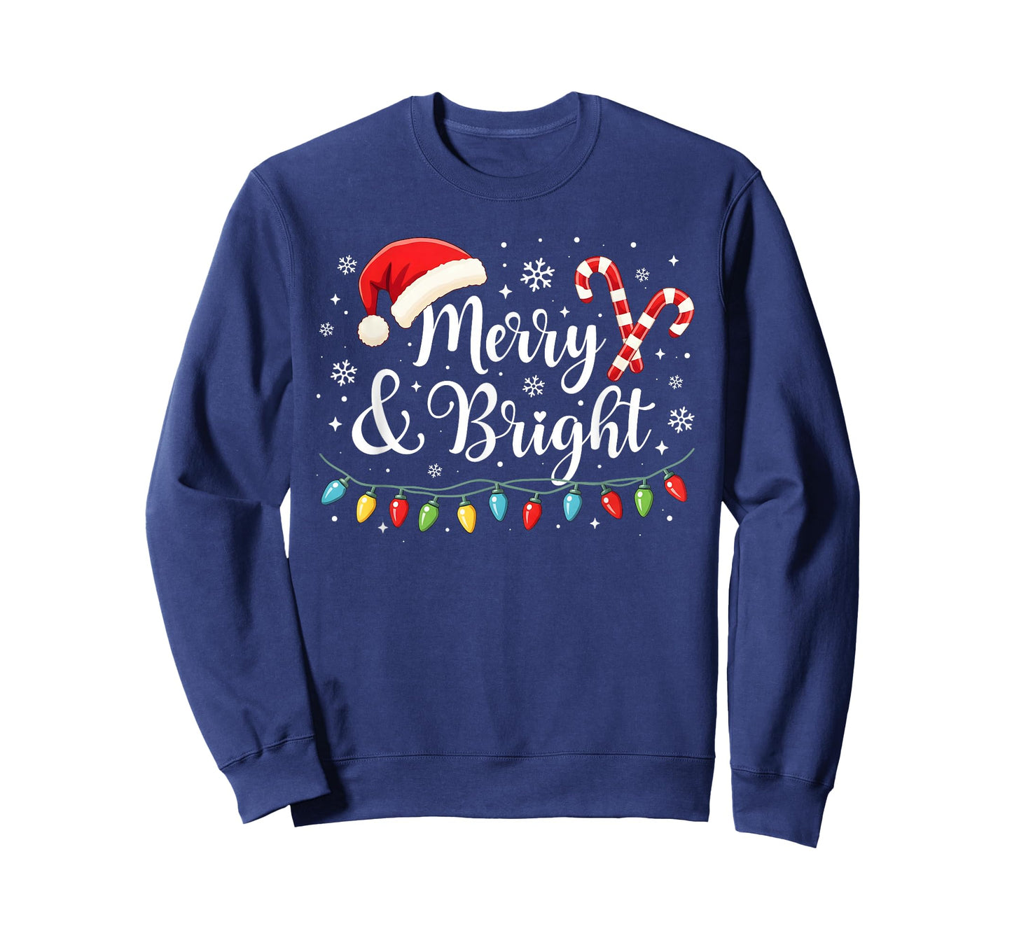 Merry and Bright Lights Red Santa Hat Xmas Family Men Women T-Shirt