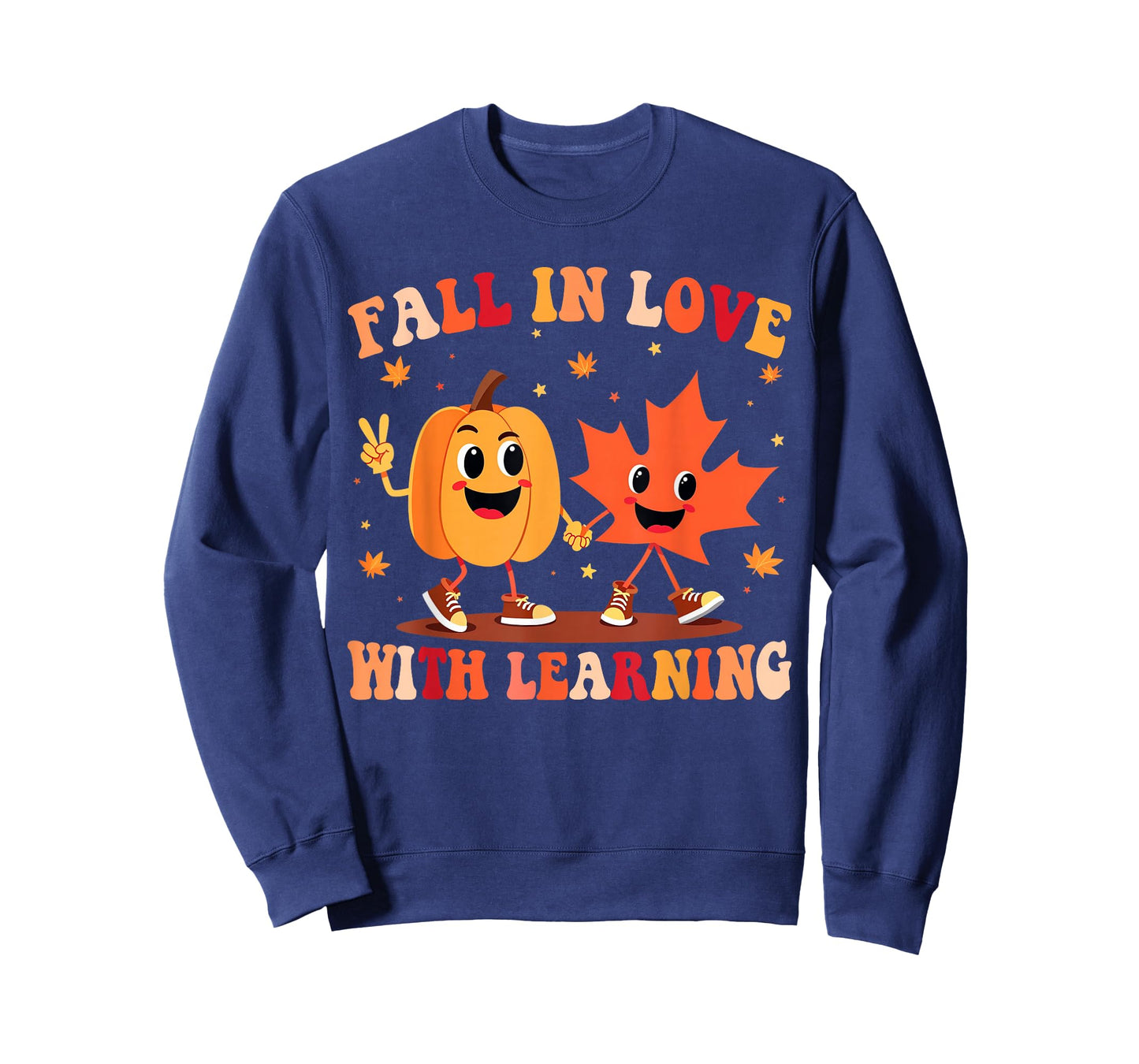 Retro Fall in Love with Learning Autumn Pumpkin Teacher Gift T-Shirt