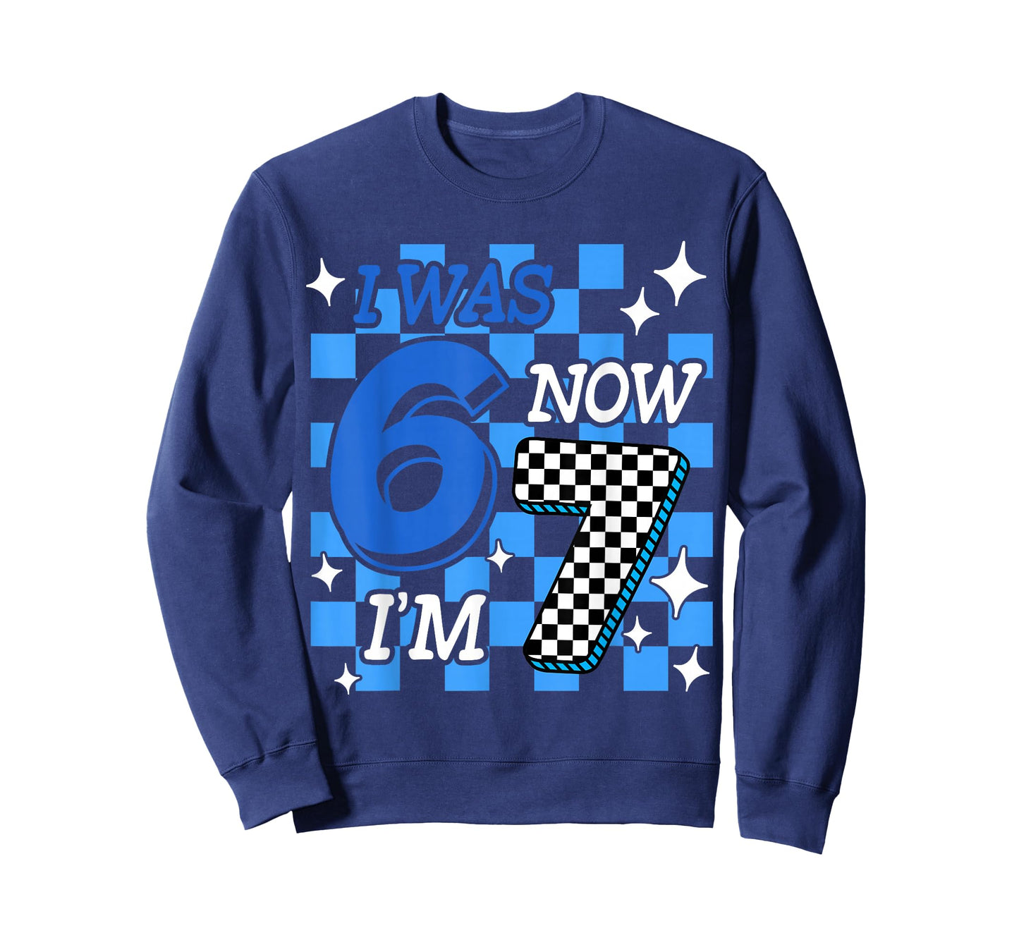 Blue Checkered I was 6 Now I'm 7 Birthday Boy Bday T-Shirt