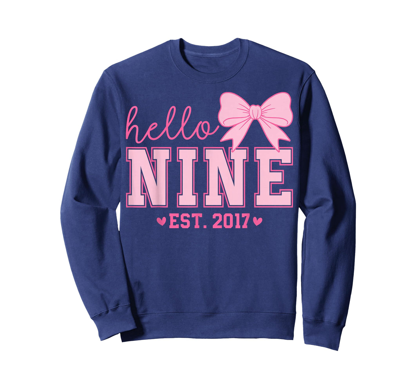 Hello Nine Est 2017 Coquette Bow 9th Birthday Girl T-Shirt