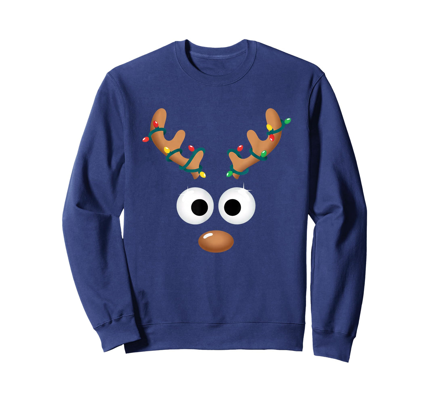 Christmas Cute Reindeer Face Antlers Wrapped in Lights Funny T-Shirt