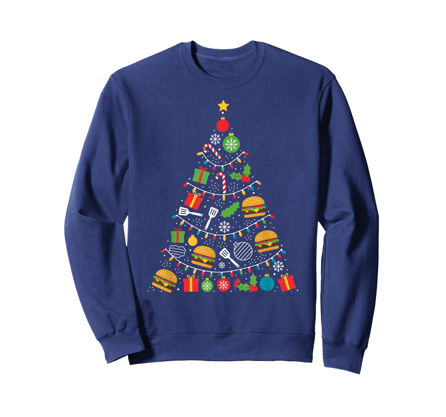 Hamburger Christmas Tree Lights Xmas Womens Mens Kids T-Shirt