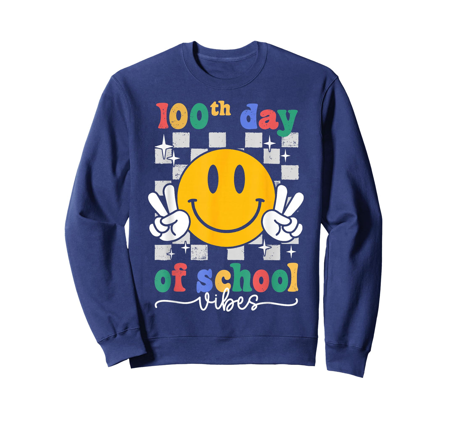 100th Day of School Vibes Checkered Smile Face 100 Days Kids T-Shirt