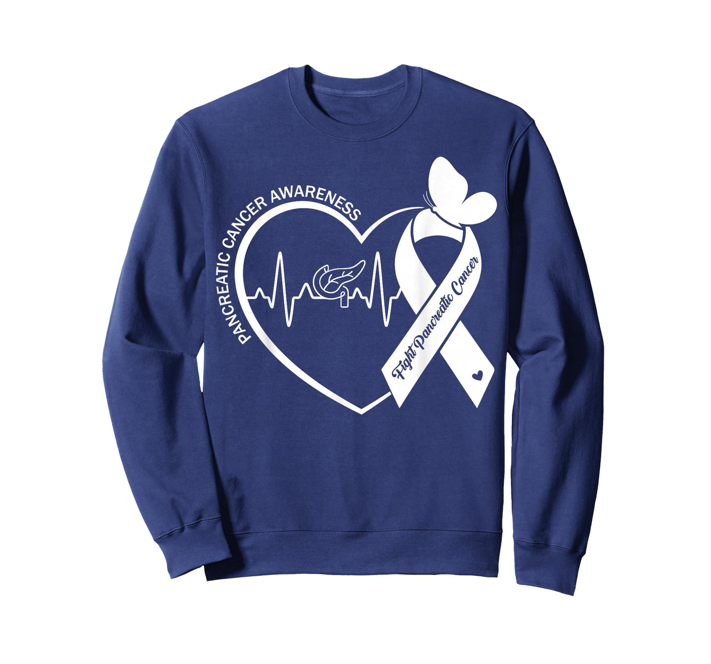 Pancreatic Cancer Awareness Heartbeat Purple Ribbon Support T-Shirt