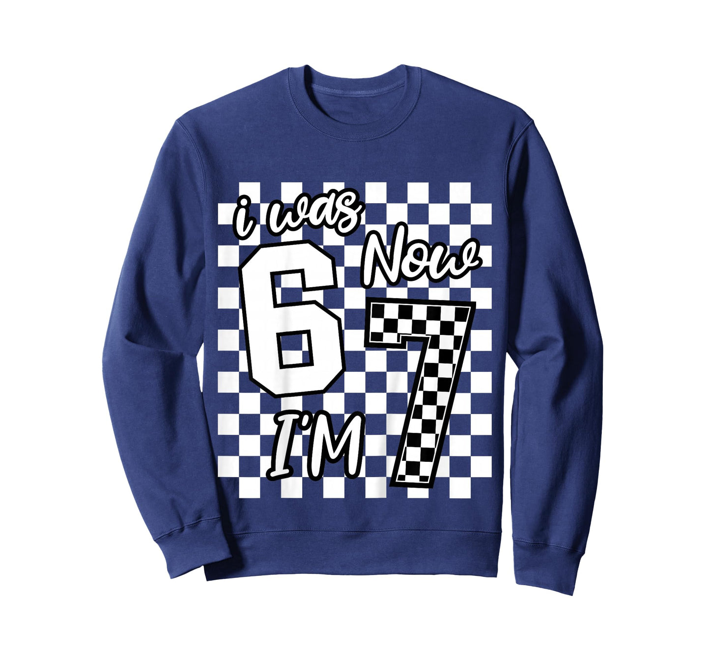 Kids Checkered I was 6 Now I'm 7 Birthday Seven Years Old Bday T-Shirt