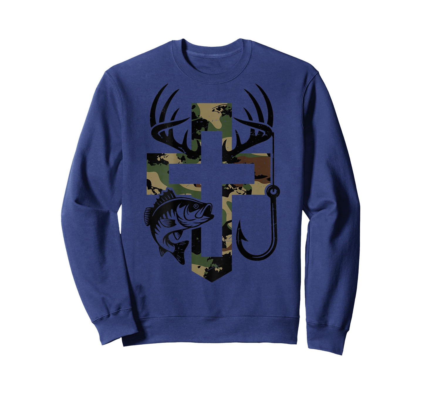 Youth Camo Faith Hunting Fishing Cross Hook Christian Jesus T-Shirt