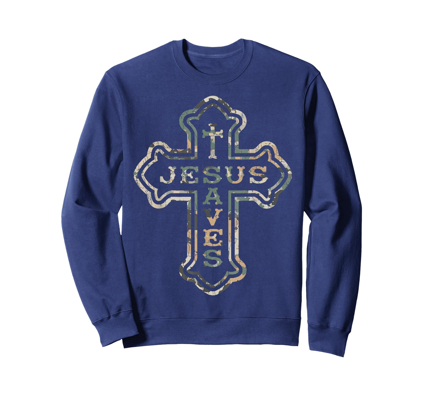 Vintage Camo Jesus Saves Cross Subtle Christian Religious T-Shirt