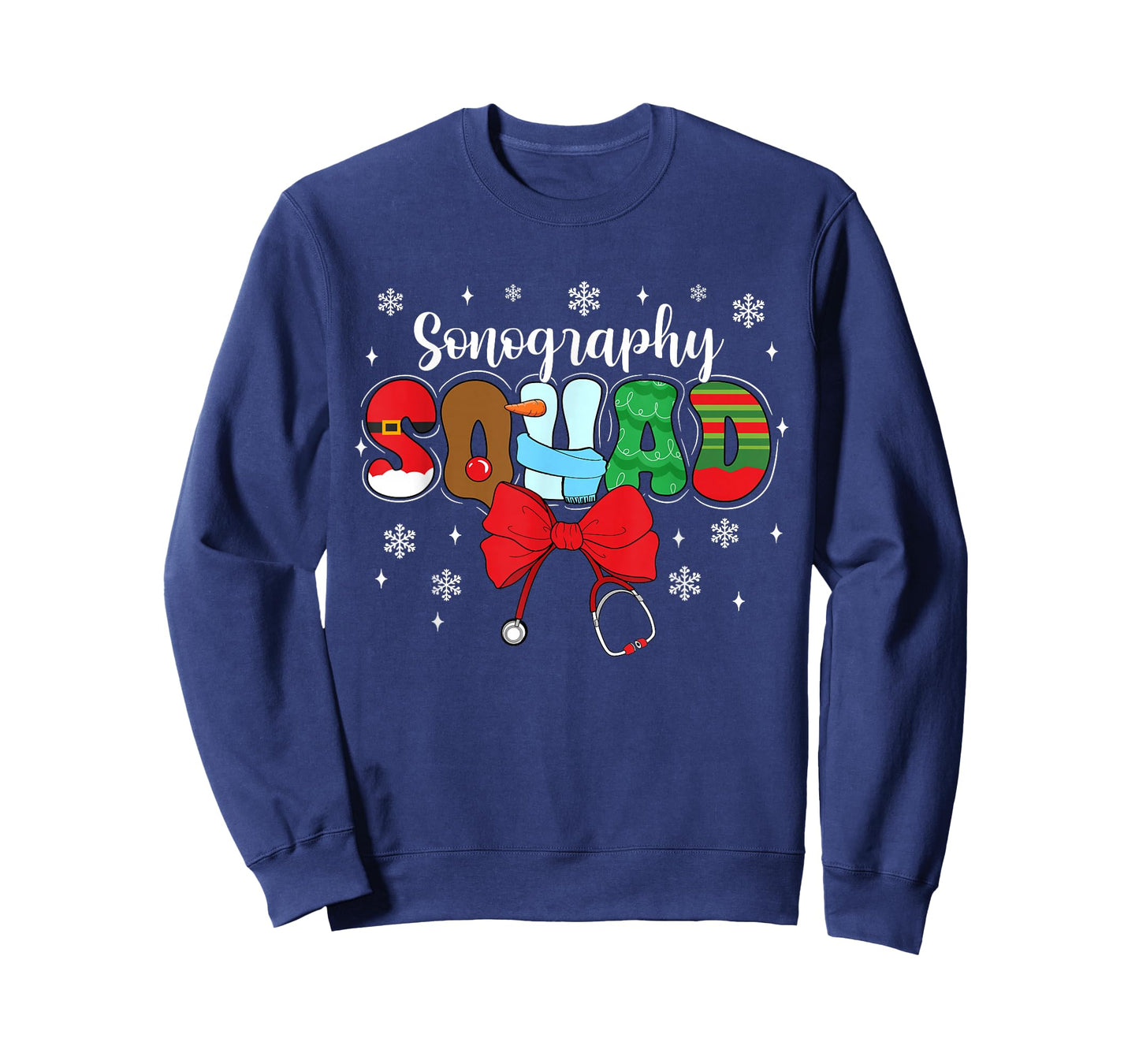 Sonography Squad Bow Stethoscope Santa Cute Christmas T-Shirt