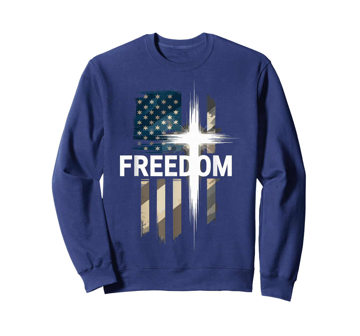 Grunge American Flag and Cross Faith Family Freedom T-Shirt