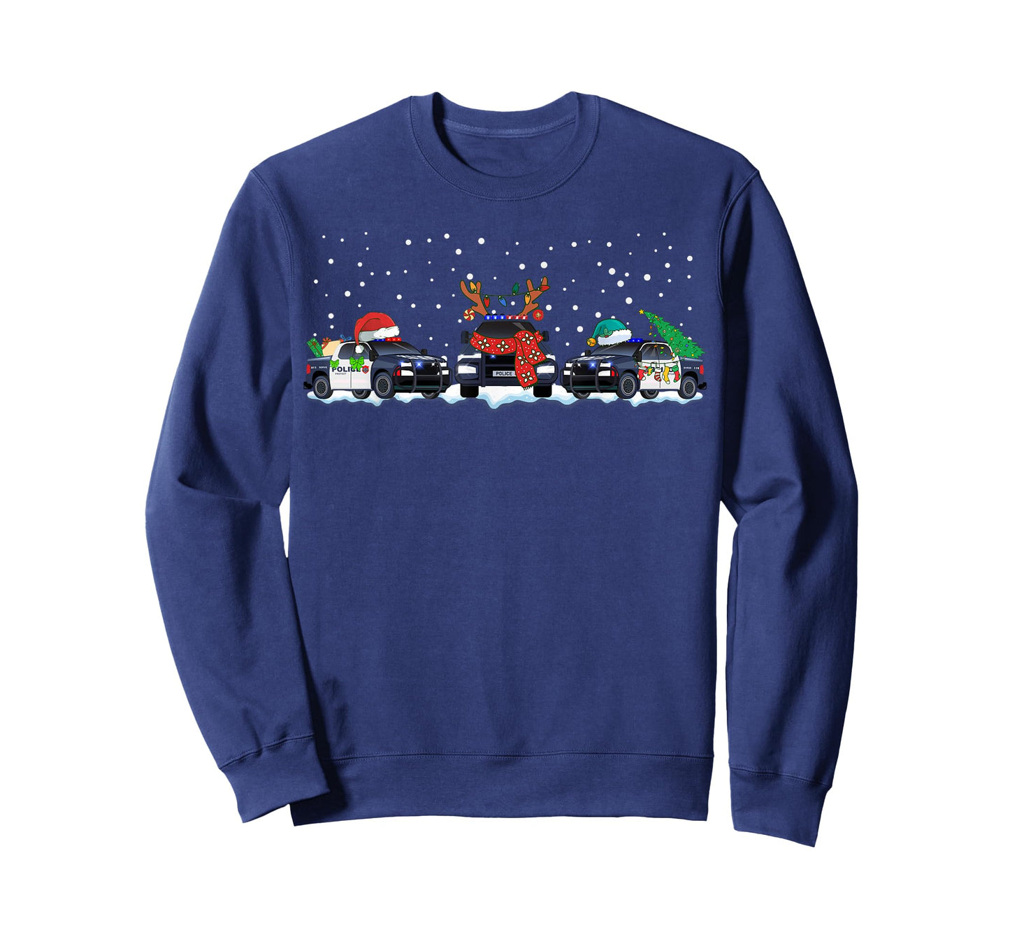 Police Car Tree Christmas Funny Santa Policeman Kids Boys T-Shirt