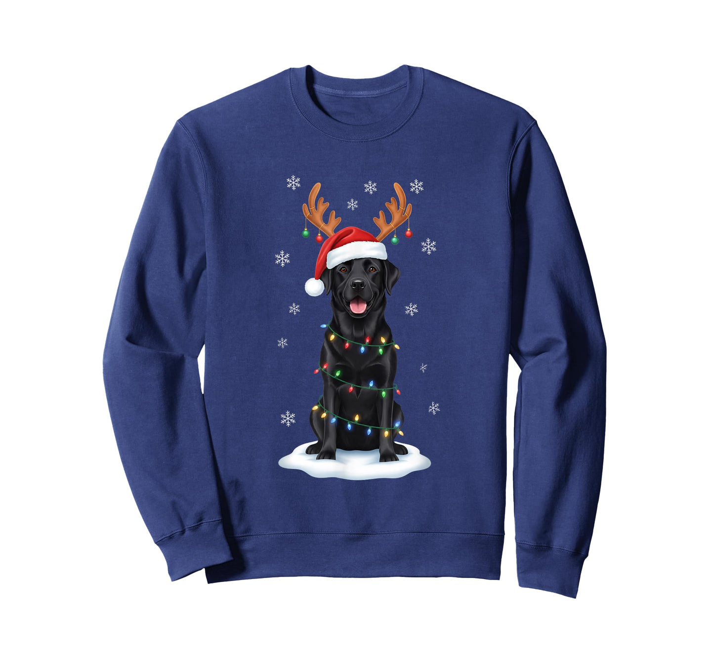 Christmas Black Lab Santa Reindeer Lights Merry Xmas Dog Mom T-Shirt