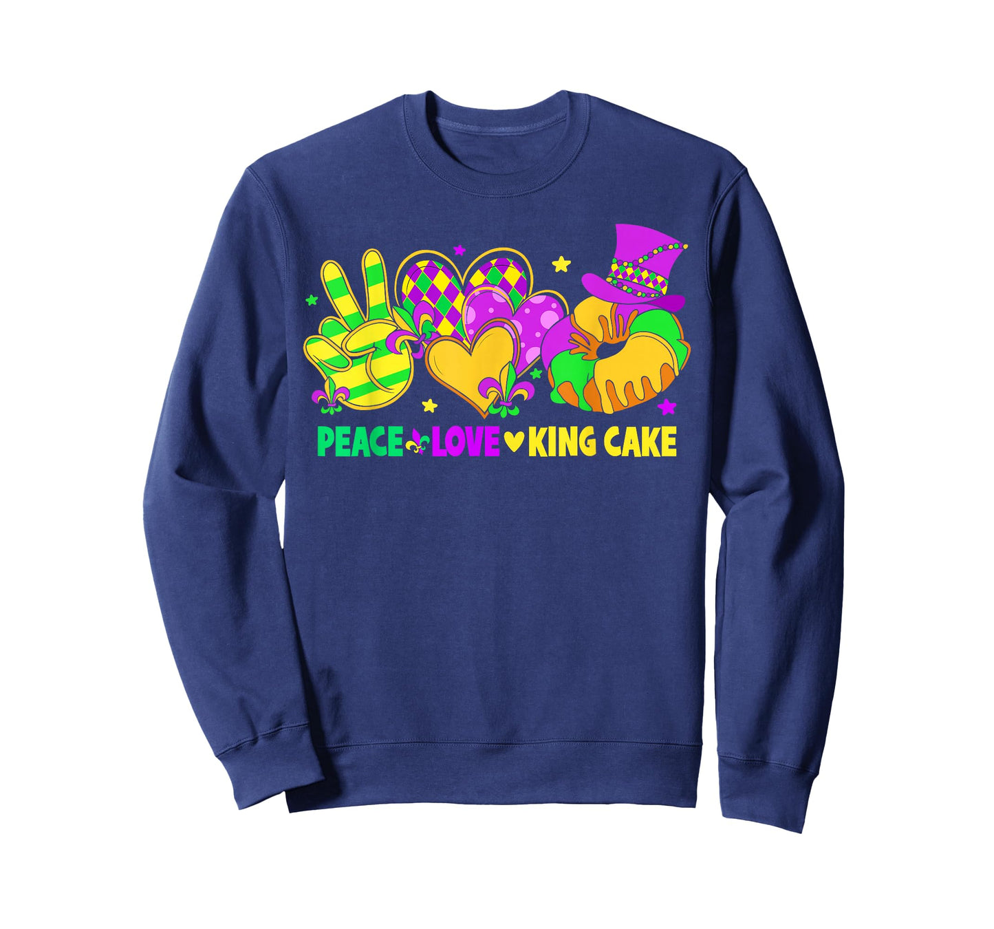 Mardi Gras Peace Love King Cake Funny Party Carnival T-Shirt