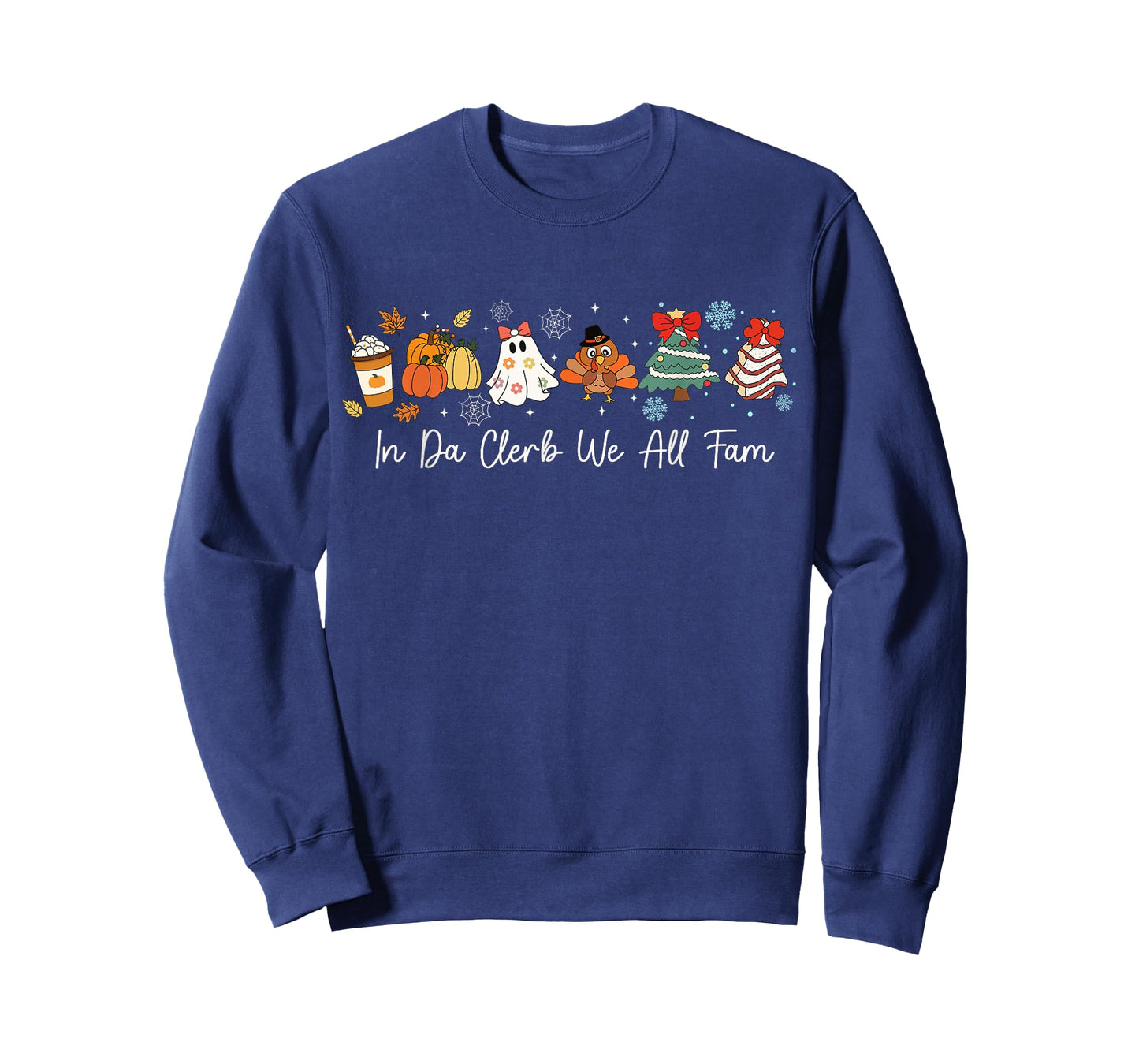 in Da Clerb We All Fam Hallowthanksmas Cute Ghost Turkey T-Shirt