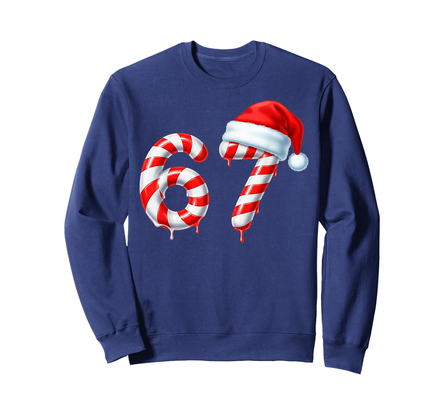 Funny Six Seven 67 Meme Christmas Humor Candy Cane Santa Hat T-Shirt