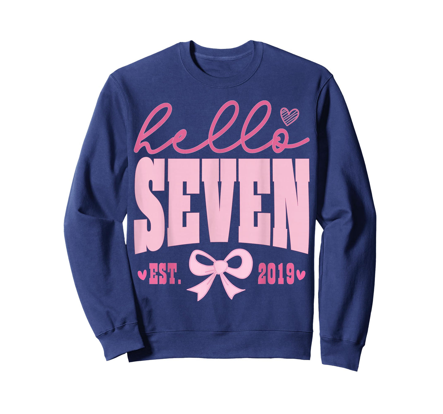 Hello Seven Est 2019 Cute Coquette Bow 7th Birthday Girls T-Shirt