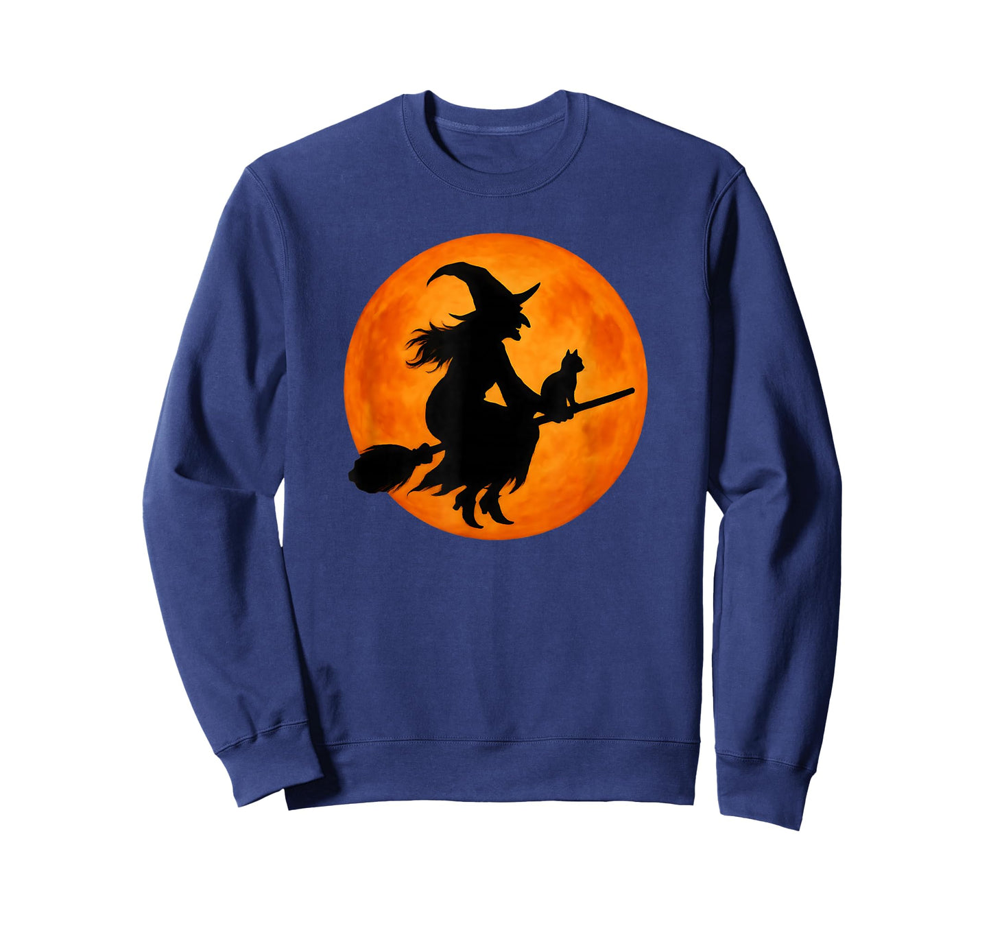 Flying Witch On Broomstick Halloween Full Moon Black Cat T-Shirt