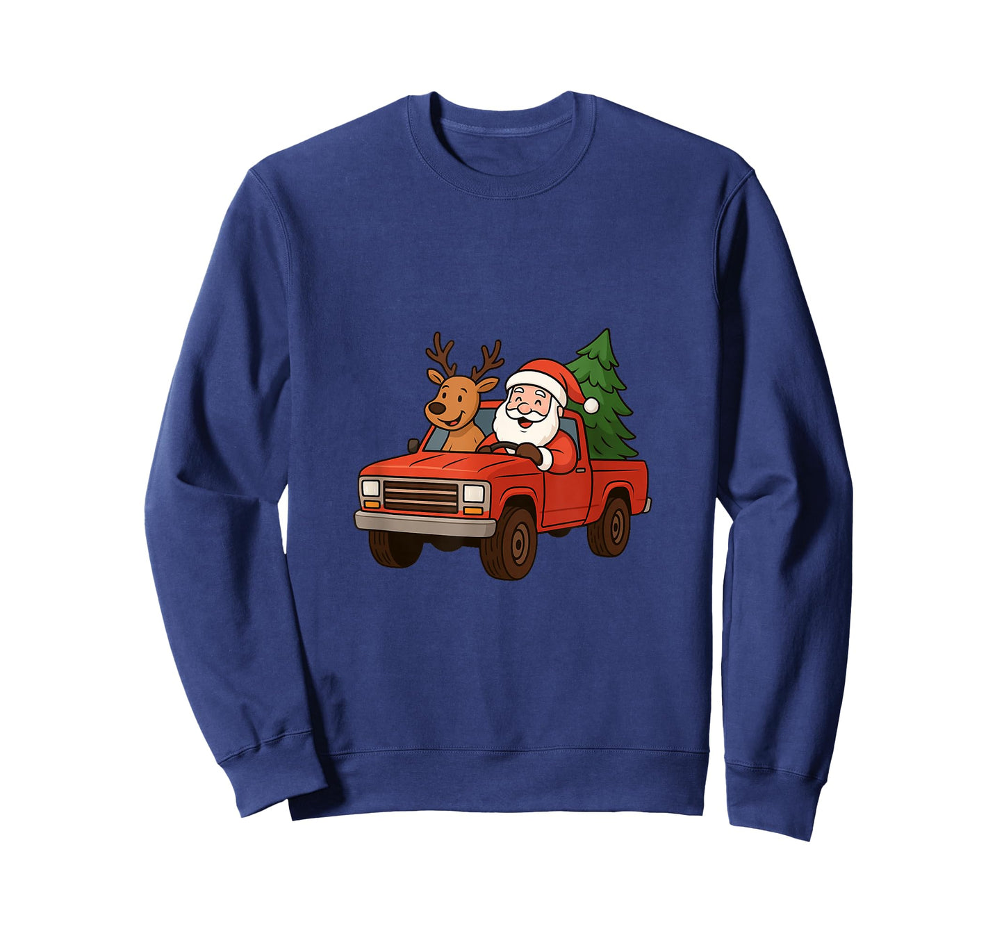 Red Christmas Truck Santa Claus and Reindeer Cartoon T-Shirt