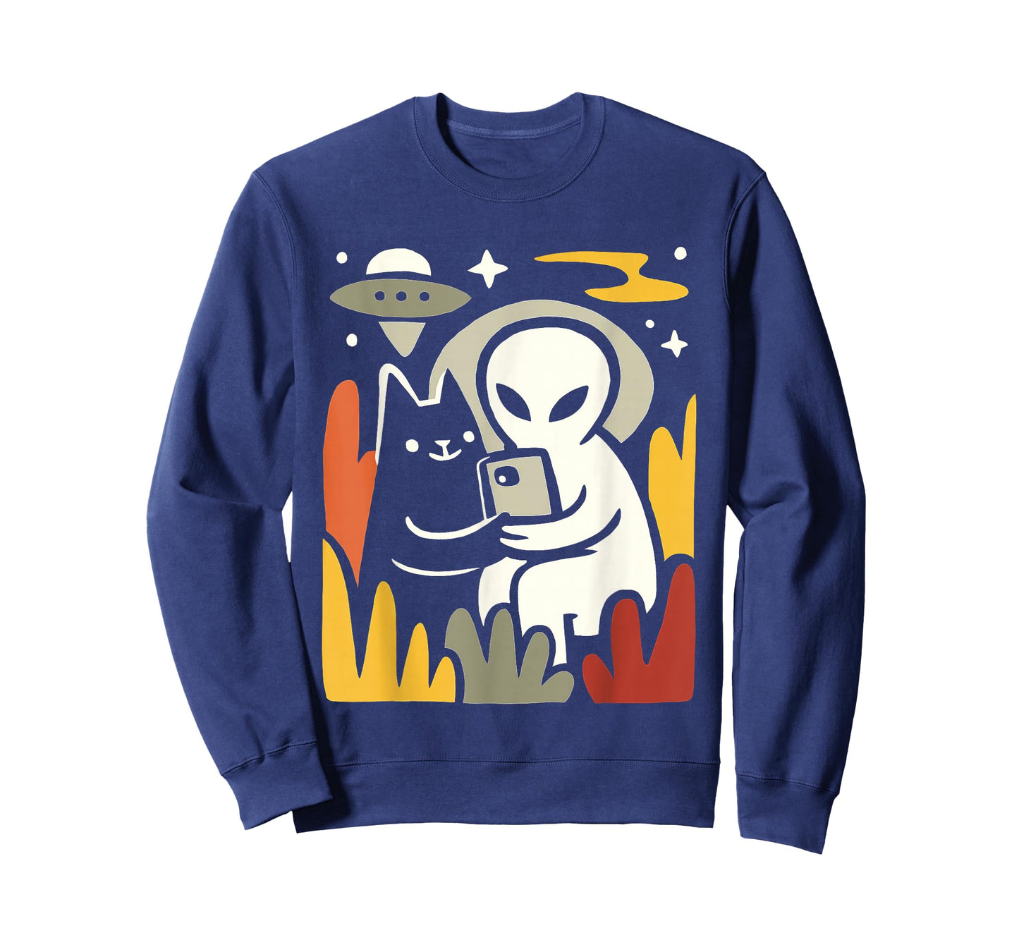Alien and Cat Selfie Art – Funny UFO Space Illustration T-Shirt