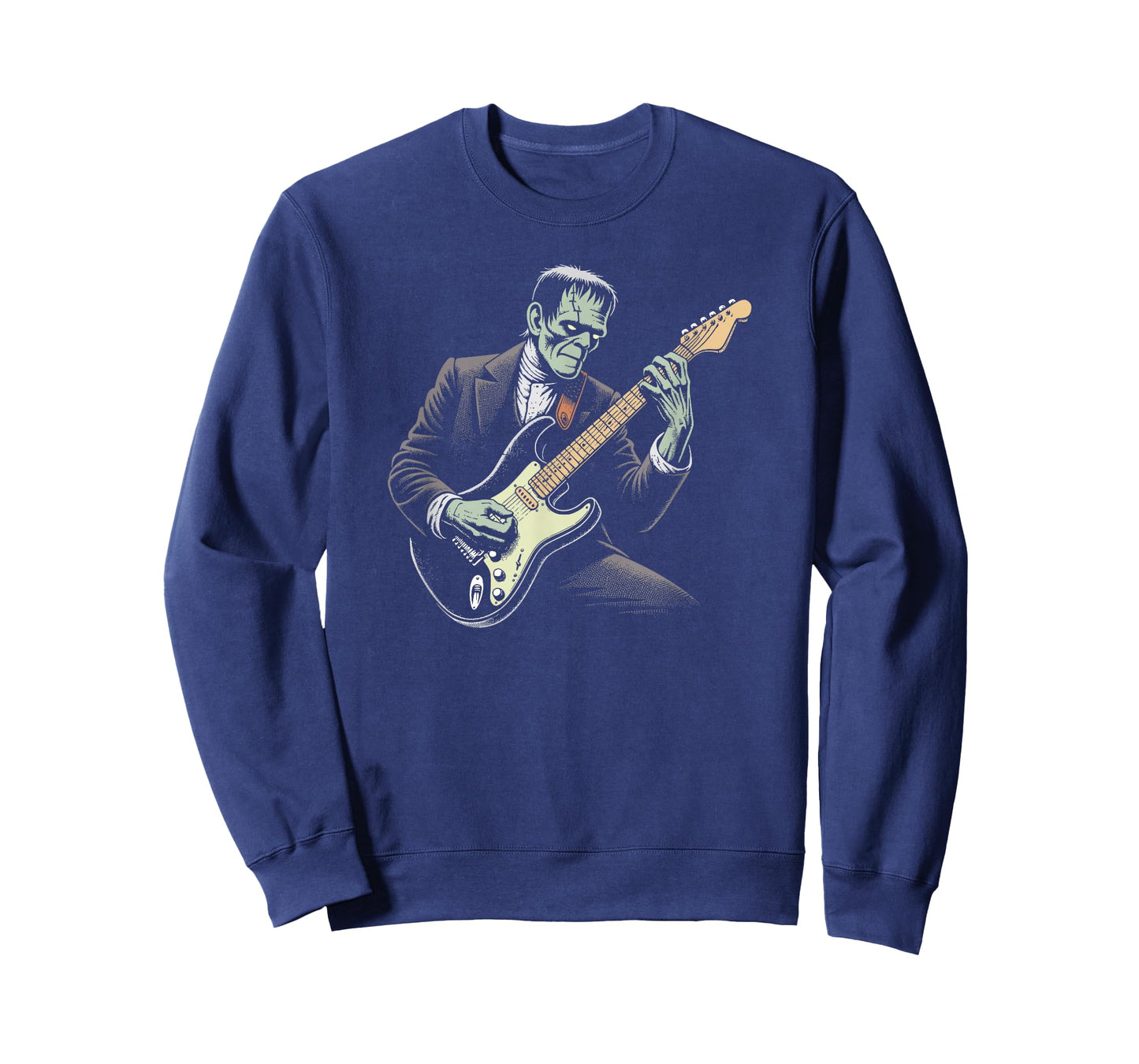 Frankenstein Playing Electric Guitar Color Print Funny T-Shirt