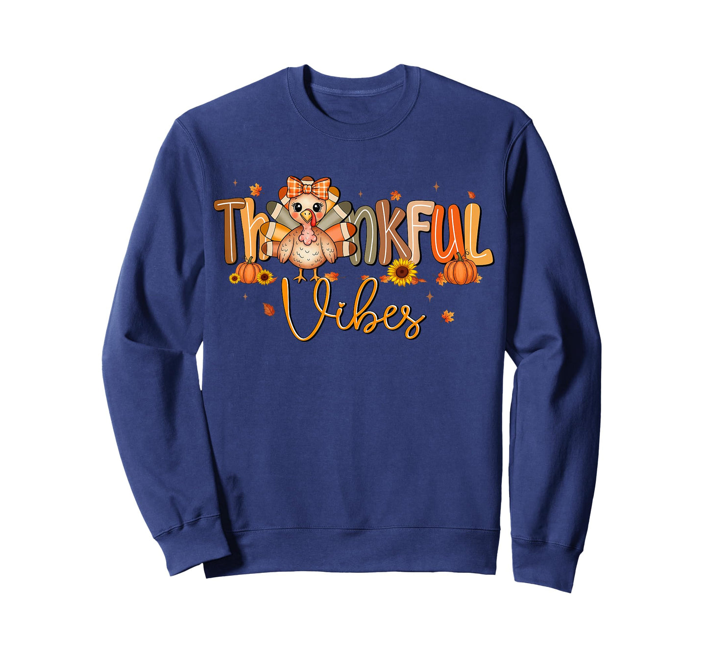 Thankful Vibes Cute Turkey Happy Thanksgiving Women Girls T-Shirt