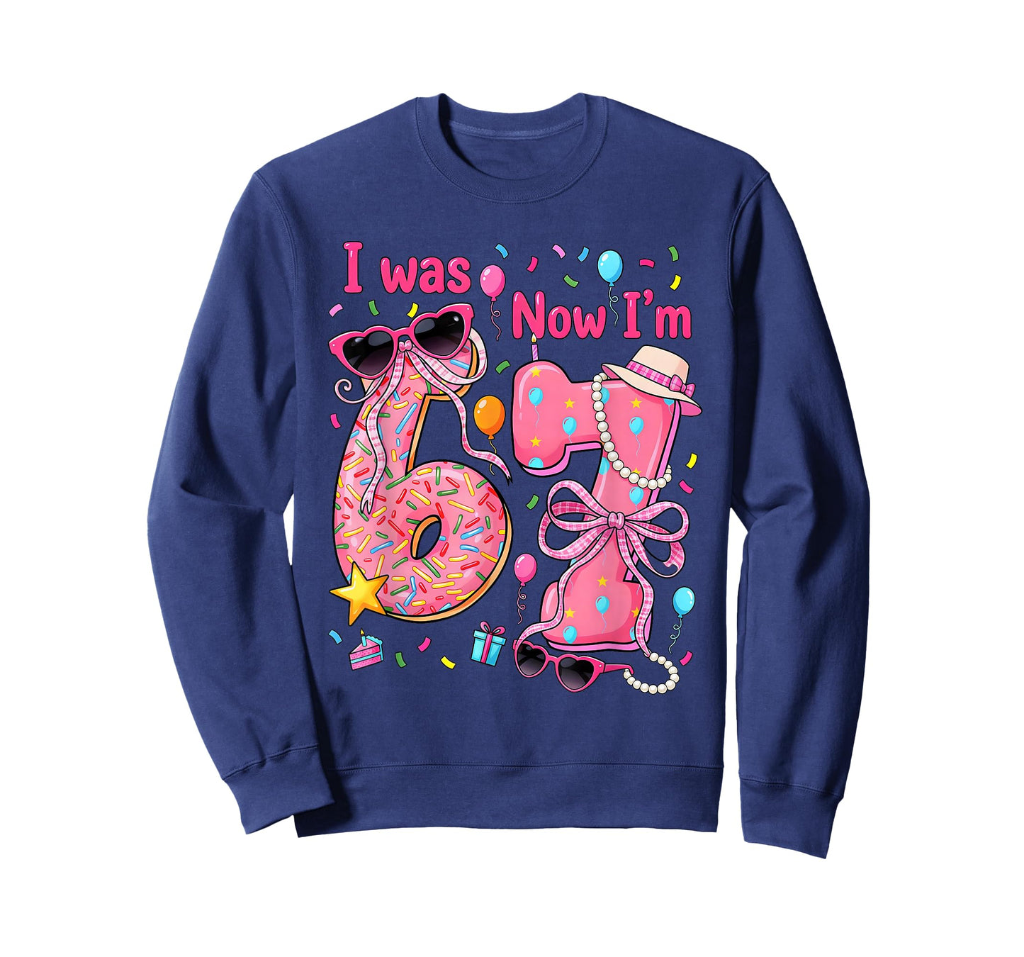 7th Birthday Girl I was 6 Now I'm 7 Year Old Girls T-Shirt